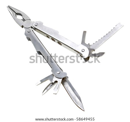 All-purpose swiss knife fully opened on white background