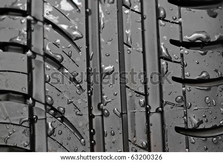 Close-up of car tire with with water drops to background