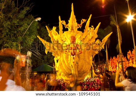 UBON RATCHATHANI, THAILAND - AUGUST 2: The Candle are carved out of wax, Thai art form of wax(Ubon Candle Festival 2012) on August 2, 2012, UbonRatchathani, Thailand
