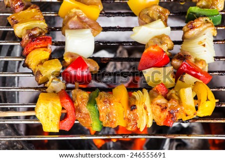 grilled meat with vegetable for family bbq party