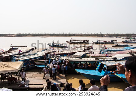 TONLE SAP CAMBODIA LAKE FEBRUARY 13:Tourists boats on the Tonle sap River is a combined lake and river system of major importance to Cambodia on february 13 2015 in Tonle Sap Lake, Cambodia.
