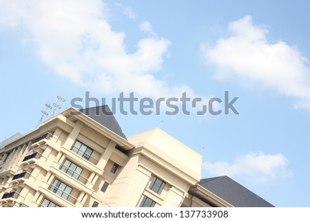 magnificent buildings and charming hotel with a blue sky background