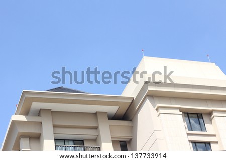 magnificent buildings and charming hotel with a blue sky background