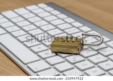 Modern silver keyboard with bress combination lock