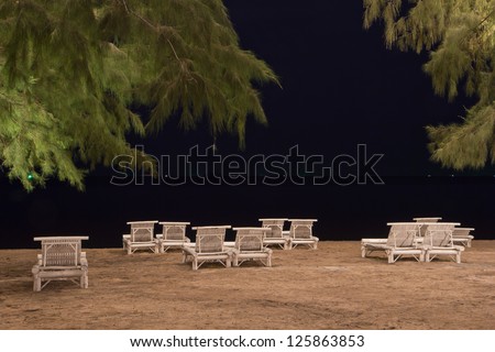 white sunbed at thai sea ,night scene