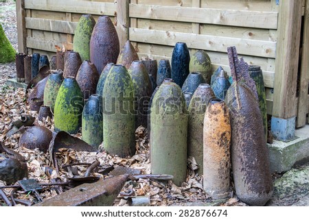 bombs and grenades from World War 1 in Flanders Belgium