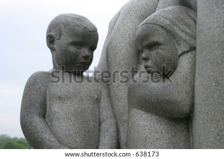 Little boy and girl sculpture at Vigeland Sculpture Park, Oslo Norway.  (Frognerparken)