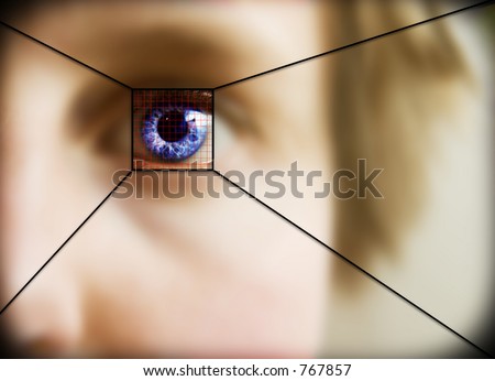 Digital retina scan of a blue eyed woman