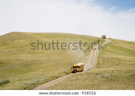 A yellow tour bus at the Cypress Hills Provincial Park, Saskatchewan, Canada