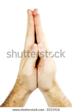 Praying male hands isolated on white with clipping path.