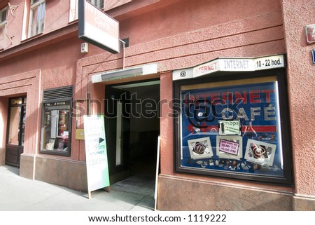Internet cafe in Prague, Czech Republic.