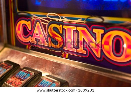 detail image of slot machine displaying the word casino.