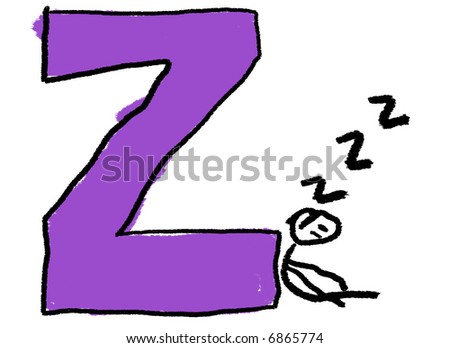  A childlike drawing of the letter Z, with a stick person sleeping