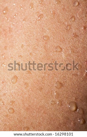A detail image of water drops on skin
