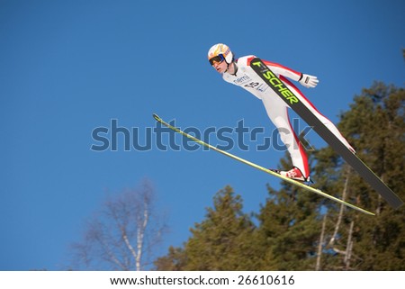 VIKERSUND, NORWAY - MARCH 13: SCHMID Jan of Norway in the FIS World Cup Nordic Combined on March 13, 2009 in Norway.