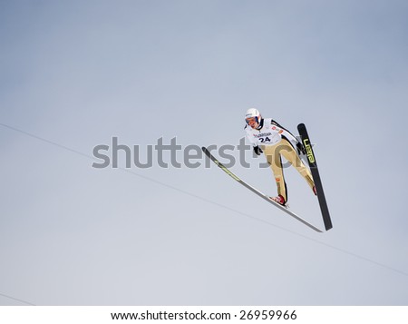 VIKERSUND, NORWAY - MARCH 15: Primoz Pikl of Slovania competes in the FIS World Cup Ski Jumping Competition on March 15, 2009 in Norway.