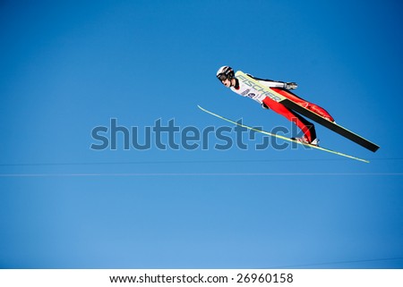 VIKERSUND, NORWAY - MARCH 15: Roman Koudelka of Czech competes in the FIS World Cup Ski Jumping Competition on March 15, 2009 in Norway.