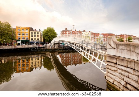 A famous toursit attraction in Dublin, Ireland, Ha\'penny Bridge.