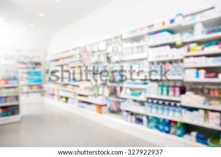 Products arranged in shelves at pharmacy