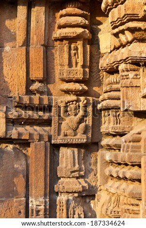 Carving on the wall of ancient Patita Pavana temple in Bhubaneshvar