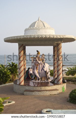 FEBRUARY 11,  2014, VISHAKHAPATNAM, ANDHRA PRADESH, INDIA - Sculpture of Radha and Krishna by the ocean