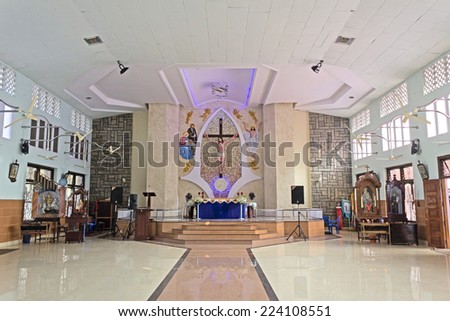 FEBRUARY 19, 2014, KALADY, KERALA, INDIA - Interior of the modern Roman Catholic curch of St Georg