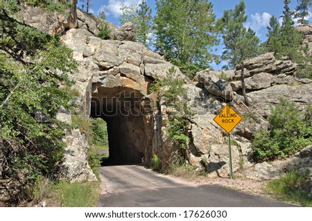 Tunnel through the rock in the Black Hills of South Dakota.