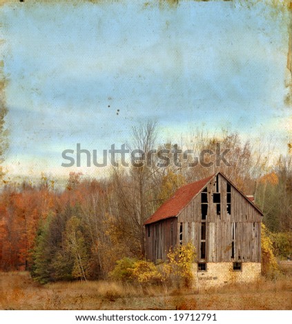 Abandoned barn in rural America on a grunge background.