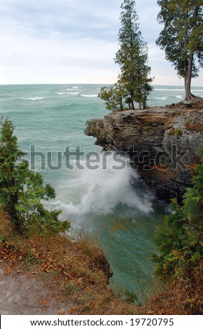 Waves along the rocky coast of Lake Michigan