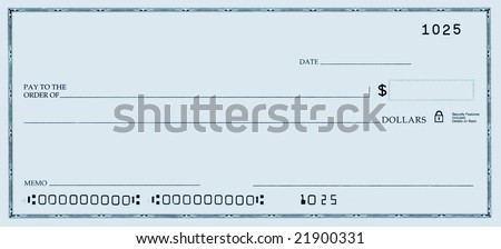 Blank check with false numbers in a blue tone.