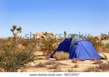 Camping tent set up in the Mojave Desert.