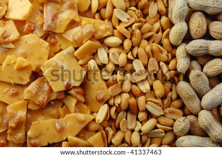 Peanut brittle and nuts in the shell and out.