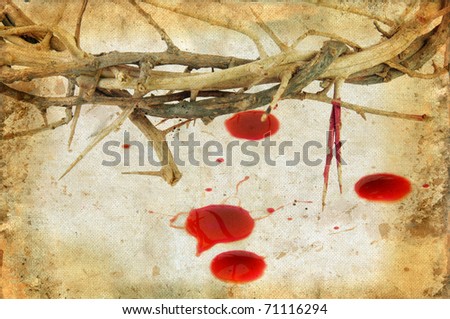 crown of thorns clipart. stock photo : Crown of Thorns and drops of blood on grunge background.
