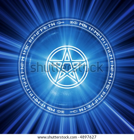stock photo : Magical pentagram icon illuminated from behind.