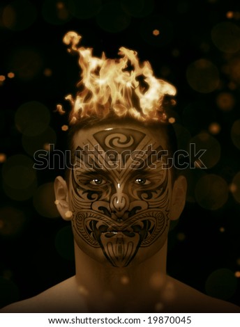 stock photo Illustration of a face with tribal style tattoo