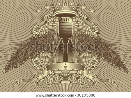 stock vector : Bony wing tattoo style motif featuring a microphone.