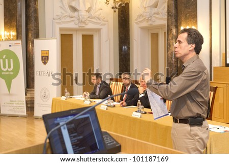 BUDAPEST, HUNGARY - APRIL 27: Dirk Staudenmayer, Head of Unit Civil and Contract Law, European Commission speaks on Conference on the Common European Sales Law org by ELTE Univ. on April 27, 2012..