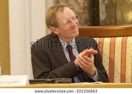 BUDAPEST, HUNGARY - APRIL 27:Prof. Hugh Beale, University of Warwick speaks on Conference on the Common European Sales Law org by ELTE Univ. on April 27, 2012..Budapest