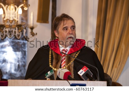 BUDAPEST, HUNGARY - SEPTEMBER 10: Barna Mezey rector deliver a speech on the annual opening ceremony of Eotvos Lorand University on September 10, 2010 in Budapest, Hungary.
