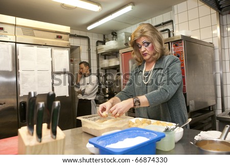 BUDAPEST, HUNGARY - NOVEMBER 10: Lady Domper famous hungarian star on the photo shoot of Domper\'s Kitchen for Company Magazin on November 11, 2010 in Budapest, Hungary.