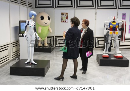 BUDAPEST, HUNGARY - JANUARY 14: Visitors of the Japan: Kingdom of Characters exhibition  opened on January 14, 2011 in the Museum of Trade in Budapest, Hungary.