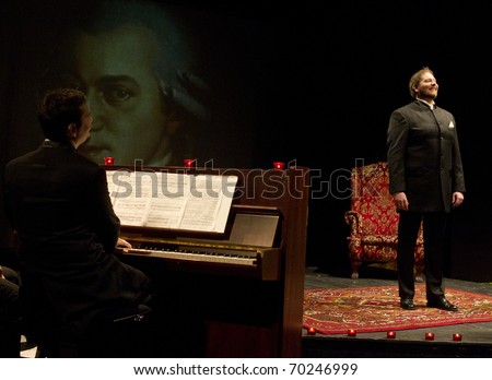 BUDAPEST, HUNGARY - JANUARY 30: Andras Barlay hungarian opera singer on the stage of Merlin theater on January 30, 2011 in Budapest, Hungary.
