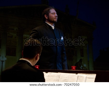 BUDAPEST, HUNGARY - JANUARY 30: Andras Barlay hungarian opera singer on the stage of Merlin theater on January 30, 2011 in Budapest, Hungary.