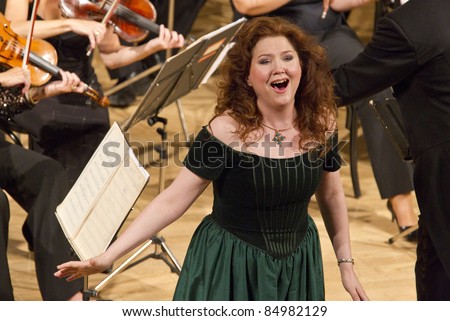 BUDAPEST, HUNGARY - SEPTEMBER 18: Klara Kolonits, singer of the Hungarian State Opera and the Danube Orchestra on the stage of ELTE University on September 18, 2011 in Budapest, Hungary.