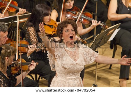 BUDAPEST, HUNGARY - SEPTEMBER 18: Maria Ardo, singer of the Hungarian State Opera and the Danube Orchestra on the stage of ELTE University on September 18, 2011 in Budapest, Hungary.