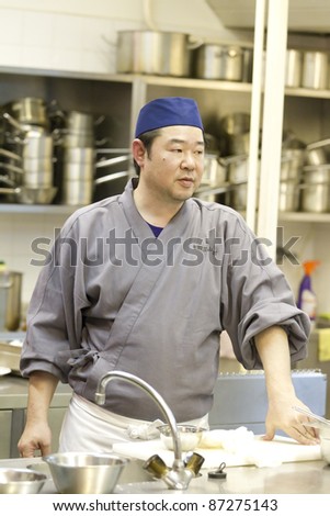 BUDAPEST, HUNGARY - OCTOBER 20: Ito Shinkichi, chef of the Dewa Cloister, presents the culture and food of Japanese monks at the conference of Japan Foundation on October 20, 2011 in Budapest, Hungary.