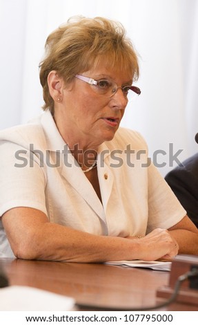 BUDAPEST, HUNGARY - JULY 9: Rozsa Hoffmann Secretary of State for Education of the Ministry of National Resources  on the opening of the Carpathian Summer University org by ELTE Univ. on July 9, 2012
