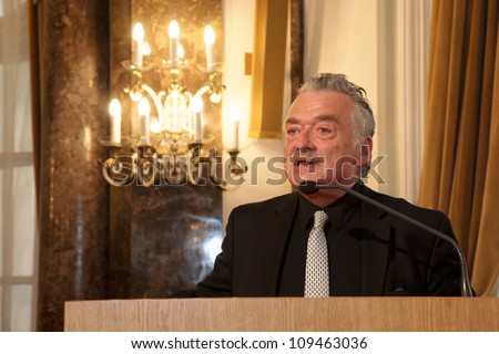 BUDAPEST, HUNGARY - MAY 11: Prof. Hans Ulricht Gumbrecht from the Stanford University speaks on the ceremonial meeting of the senat of ELTE University on May 11, 2012.