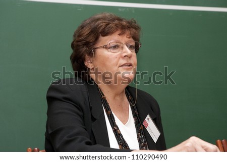 BUDAPEST, HUNGARY - MAY 13: Professor Anuska Ferligoj from the Ljubljana University  speaks on the conference about the future of education on ELTE University on May 13, 2010 in Budapest, Hungary.
