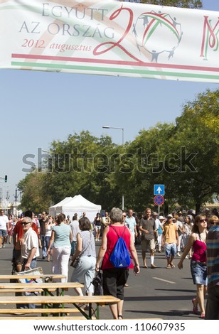 BUDAPEST, HUNGARY - AUGUST 20: Unidentified people participate the ceremonies of the annual constitution day of Hungary on August 20, 2012 in Budapest, Hungary. Street of tastes is the most popular.